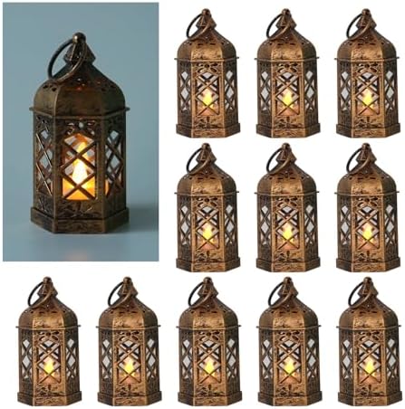 LLQ 12Pcs Mini Lantern for Centerpieces, Small Candle Lanterns Decorative Indoor, Vintage Hanging Moroccan Lantern for Halloween Decorations, Christmas Centerpieces for Tables, Wedding Table Decor by LLQ-LuckLifeQuality