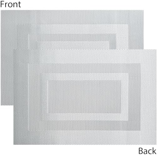 PIGCHCY Placemats Set of 12 Washable Durable Place Mats Vinyl Heat Resistant Non-Slip Table Mats Indoor Outdoor (18 x 12 inches, Silver White) - Image 3