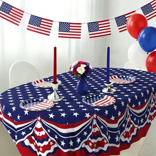 Oval 4th of July Tablecloth 60x102 Inch, Patriotic Red White and Blue Table Cloth, Polyester Waterproof Wrinkle Resistant Independence Day Table Cover for Memorial Day Decorations Decor - Image 2