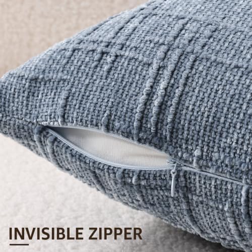 decorUhome Textured Chenille Throw Pillow Covers 22x22 Set of 2 Grey Blue - Image 5