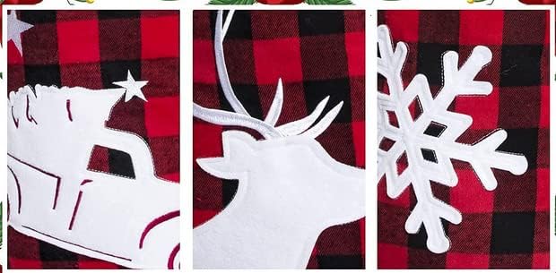 LUBOT Set of 6 Christmas Stocking(20inch) Silhouette Buffalo Red Plaid/Rustic/Farmhouse/Country Cotton Fireplace Hanging Xmas Stockings Decorations for Family Holiday Season Decor - Image 6