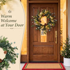 Kajaia 22'' Christmas Wreath for Front Door with Lights Decoration, White - Image 5
