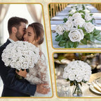 100 PCS Fake White Roses, Artificial Flowers Bulk, Silk Faux Ivory Roses - Image 3