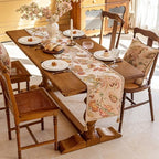 Floral Embroidered Table Runner 108 Inches Long Non-Slip Chenille, Beige - Image 2