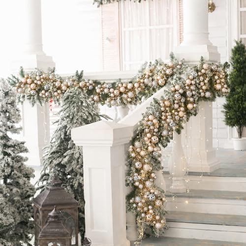 2 Pcs 6 ft Christmas Ball Ornament Garland, Silver, Champagne Gold - Image 6