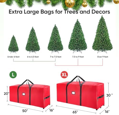 BALEINE 9 ft Rolling Christmas Tree Storage Bag, 3 Swivel Wheels for Easy Moving, Heavy Duty 600D Oxford Fabric Extra Large Artificial Christmas Tree Bag with Reinforced Carry Handles (Green) - Image 5