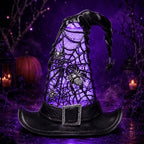 Halloween Witch Hat Snow Globe Lantern with Purple Light & Swirling Glitter, 9.5 Inch Lighted Halloween Tabletop Decor with Spider Web & Hanging Spider, Battery Operated for Mantel Shelf Party by YuxelulmaiGlowforHomeGard
