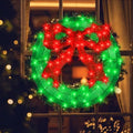 24 Inch Pre-lit Outdoor Christmas Wreath with Bow, Red Bow - Green Wreath by MULTI-SPARKING