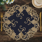 Decozen Set of 12 Doilies for Table, Lace Doilies - Rustic, Crochet, Farmhouse, Kitchen, Round Christmas Placemats - Dining Table Centerpiece Decor - 15 inch Gold Blue, The Vintage Opulence Collection by Decozen