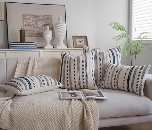 Cethom Navy Blue Boho Throw Pillow Covers 22x22 Inch Set of 2, Stripe Textured Decorative Couch Pillow Cases for Bed, Sofa, Living Room, Bedroom, Farmhouse Home Accent Cushion Covers - Image 6