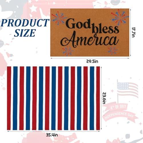 Honoson 2 Pcs 4th of July Doormat, Red White Blue Front Door Mat - Image 2