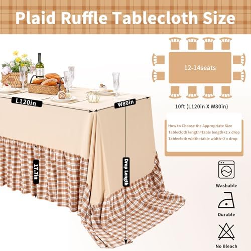 Fanqisi Brown Ruffle Table Cloth Fall Tablecloth - 80 x 120 Inch Polyester Tablecloths Rectangle Thanksgiving Table Cover for Birthday Wedding Picnic Christmas Party Decoration - Image 3