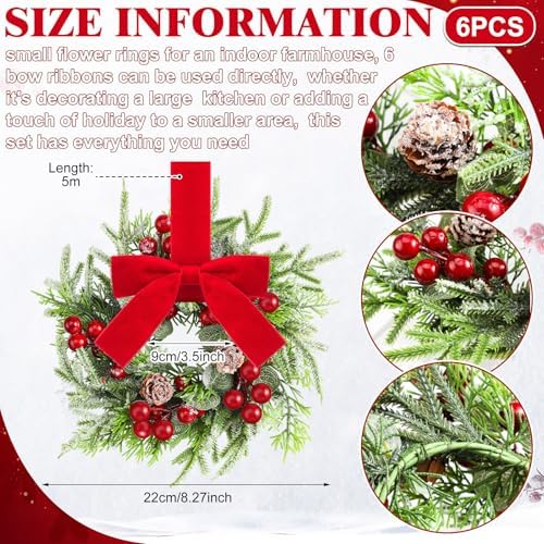 Dingion 18 Pcs Mini Christmas Kitchen Cabinet Wreath, Pine Berries Snowy - Image 3