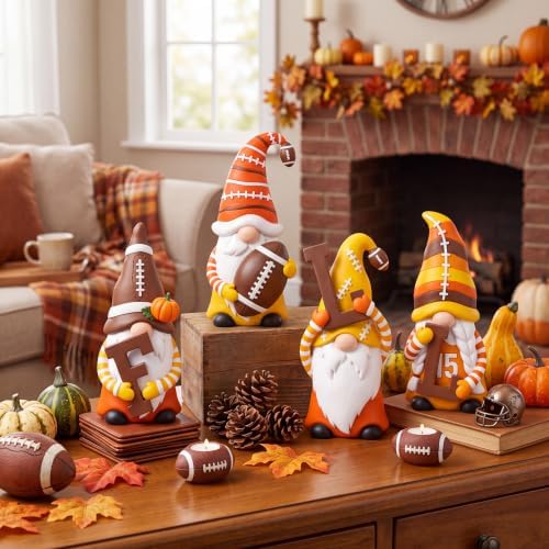 4 Pcs Fall Football Gnome Figurines Resin Decoration - Image 2