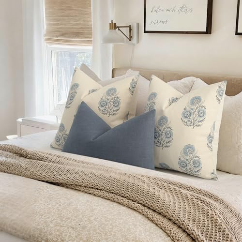 YCOLL Vintage Floral Print Pillow Covers 22x22 Set of 2 Patterned Accent Decorative Cushion Covers Modern Farmhouse Throw Pillow Covers for Sofa Couch Chair Bed Living Room Home Decor, Light Blue - Image 5