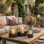 Rustic Farmhouse Lantern Decoration Set of 3, Modern Decorative Lanterns Indoor Outdoor, Metal Candle Holders for Porch Patio Fireplace Mantle Dining Room Table(Dark Brown, Black) - Image 6