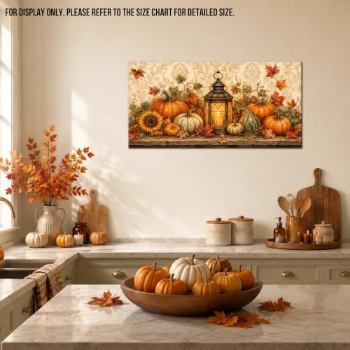 WAXWHELK Fall Canvas Wall Art Rustic Farmhouse Pumpkin Harvest Lantern Painting Pictures Artwork for Autumn Thanksgiving Home Decor Living Room Bedroom, (24"x47") - Image 3