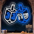 Hanukkah Dreidel Neon Sign, Blue and White LED Chanukah Neon Window Light Up Decorations for Jews Judaism Synagogue Home Wall Room Indoor Outdoor Decor Jewish Holiday Gifts by InnovTools