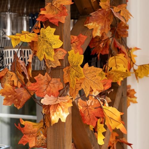 CQURE 12 Pack Fall Leaf Garland, 5.9Ft Artificial Maple Leaf Garland Fall Leaves Autumn Hanging Vines Maple Leaves Thanksgiving Decor for Home Wedding Fireplace Party - Image 4