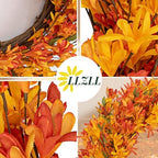 LLZLL Fall Wreaths 20 Inch Fall Wreath for Front Door Orange Artificial Thanksgiving Wreath with Forsythia Flower for Autumn Thanksgiving Home Decorations - Image 3