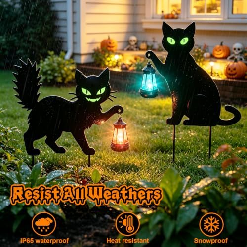 Black Cat Halloween Decorations Outdoor, Solar Hanging Lantern Garden Decor - Image 4