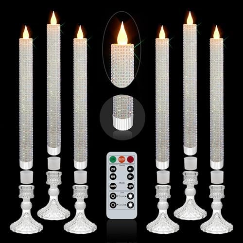 Flameless Taper Candles, Crystallized-Brilliant, 6 Pack - Image 4