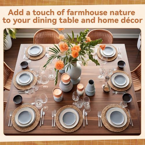 LemonRoad 13 Inch Boho Placemats Set of 12 Large Round Farmhouse Chargers Plate Mats Cattail Weave Woven Table Mats for Dining Plates Rustic Home Kitchen Wedding Party Table Decor, Natural Colors - Image 5
