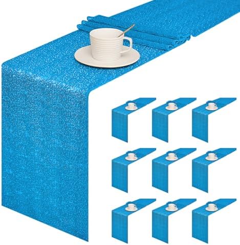 Sugargirl 10 Packs 12 x 72 inches Sequin Table Runner, Glitter Turquoise Table Runner for Birthday Party Supplies Wedding Holiday Celebration Event Decorations by Sugargirl