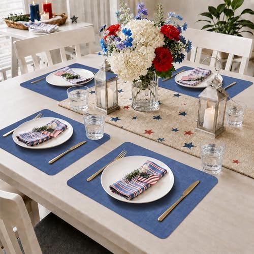 Maxpearl Faux Leather Placemats Set of 8, Easy to Clean, Navy Blue - Image 2