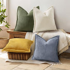 decorUhome Fall Corduroy Olive Green Throw Pillow Covers 26x26 Set of 2 - Image 4