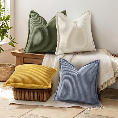 decorUhome Fall Corduroy Olive Green Throw Pillow Covers 22x22 Set of 2 - Image 4
