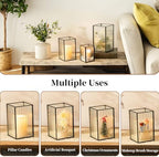 Glasseam 3Pcs Square Black Glass Hurricane Candle Holder for Pillar Candles - Image 6