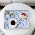 Serving Tray with Handles, Rectangular Plastic Tray 15.75x11.81 Inch, Blue and White Peony Chinese Porcelain Style Decorative Tray for Kitchen, Dining Table, Vanity, Office & Home - Image 3
