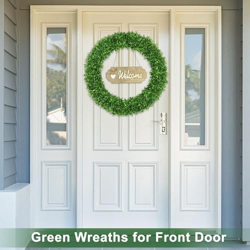 30Inch Green Boxwood Wreaths for Front Door Realistic All Season Eucalyptus - Image 7