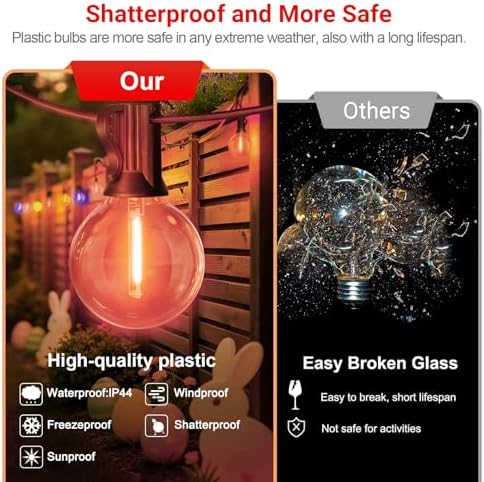 LAMPHOME LED Outdoor String Lights, 4 Pack 26FT Patio Lights with 12+1 Edison Shatterproof Bulbs, UL Waterproof Connectable Dimmable Multicolor Outside easterLights for Backyard Porch Easter Decor - Image 5