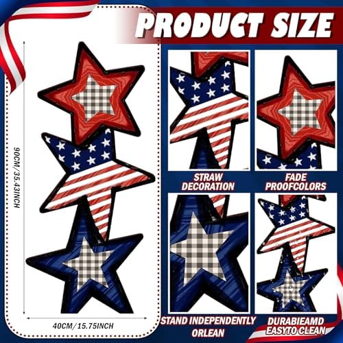 Vercraft 35'' 4th of July Porch Standing Decor Outdoor 250th Anniversary Patriotic Wooden Independence Day Memorial Day USA Flag Stacked Star Yard Sign for Patio USA American Flag Standing Yard Sign - Image 3