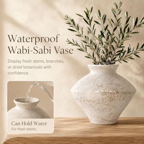 Wabi Sabi Vintage Vase, 6.3" Tall Wabi Sabi Decor Rustic Farmhouse Pottery Vase for Centerpiece, White Textured Pottery Flower Vase for Home Decorative, Table, Living Room, Bedroom, Bathroom, Kitchen - Image 3