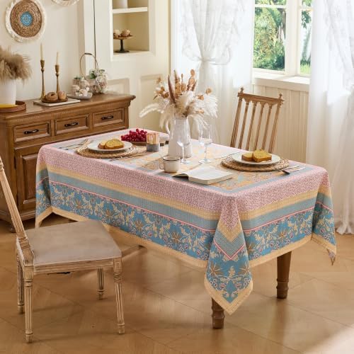 Vintage Floral Tablecloth Rectangle – Boho Farmhouse Printed Table Cloth with Blue Yellow Patchwork Design, Waterproof Table Cover for Dining Table, Outdoor Picnic & Summer Party, 55x71 - Image 7
