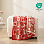 Snuggle Sac Red Heart Checkered Blanket for Women,Valentines Day Heart Blankets for Her Wife Girlfriend Mom,Super Soft Warm Fluffy Faux Fur Blanket for Couch Sofa Bed,Red Heart,50x60 inches - Image 3