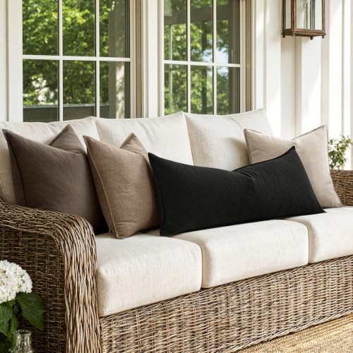 MIULEE Decorative Linen Lumbar Pillow Cover 14x36 Inch Black - Image 6