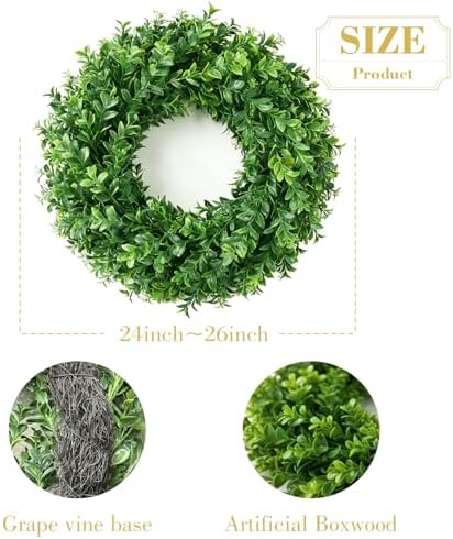 26'' Large Artificial Boxwood Wreath for Front Door Home Décor - Image 3