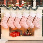Pink Christmas Stockings Set of 6 - Lage Elegant Faux Fur Xmas Stockings with Silver Christmas Tree Snowflake Designs, Pink Christmas Decoration for Holiday Party Home by Unknown
