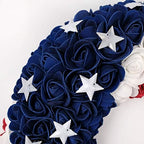 idyllic July 4th Patriotic Americana Wreath Boxwood Handcrafted Memorial Day Wreath Festival Garland Decoration Front Door Wall Home Decor (Blue) - Image 7
