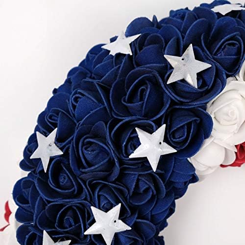 idyllic July 4th Patriotic Americana Wreath Boxwood Handcrafted Memorial Day Wreath Festival Garland Decoration Front Door Wall Home Decor (Blue) - Image 7