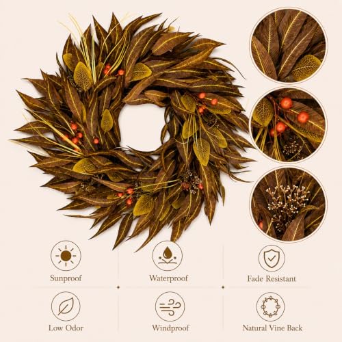 24 Inch Fall Wreaths for Front Door Thanksgiving Decor for Home - Image 5