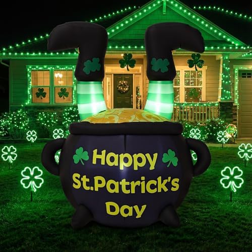 Glooglitter 4 ft St Patrick's Day Inflatables Outdoor Decorations Leprechaun Feet in Cauldron Pot Inflatable Outdoor Decor with LED Lights Blow up Lighted for Party Holiday Yard Garden Decor - Image 7