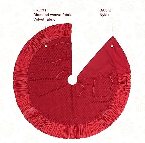 Glitzhome 72" D Oversized Red Christmas Tree Skirt,Large Velvet Ruffled Xmas Tree Mat Holiday Tree Ornaments for Xmas Winter Happy New Year Home Decoration - Image 4