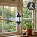 Vela Lanterns Hanging Moroccan Lantern with LED Twinkle Fairy Lights - Exotic Decorative Patio & Porch Decor, Indoor Outdoor Candle Lamp Holder with Chain (13" Large, Clear Glass) - Image 4