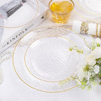 Rubtlamp 175 Pcs Plastic Dinnerware Set (25 Guests), Clear And Gold Plastic Plates, Hammered Party Plates Include Dinner Platos, Dessert Platos, Cups, Gold Cutlery Set And Napkins for Party - Image 5