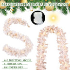 Hotop 9 ft Faux Spruce Artificial Christmas Garland LED Warm Pine Prelit Battery Operated Lighted Garland for Seasonal Indoor Home Fireplace Mantle Tree Stair Decor(4 Pcs,White) - Image 4